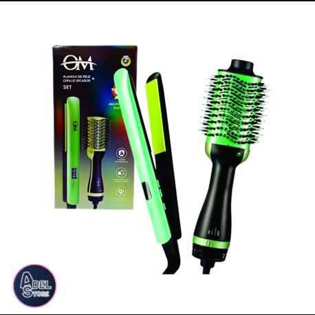 PLANCHA DE PELO + CEPILLO SECADOR VERDE(PALTA) MP-H-036 + OM-1780